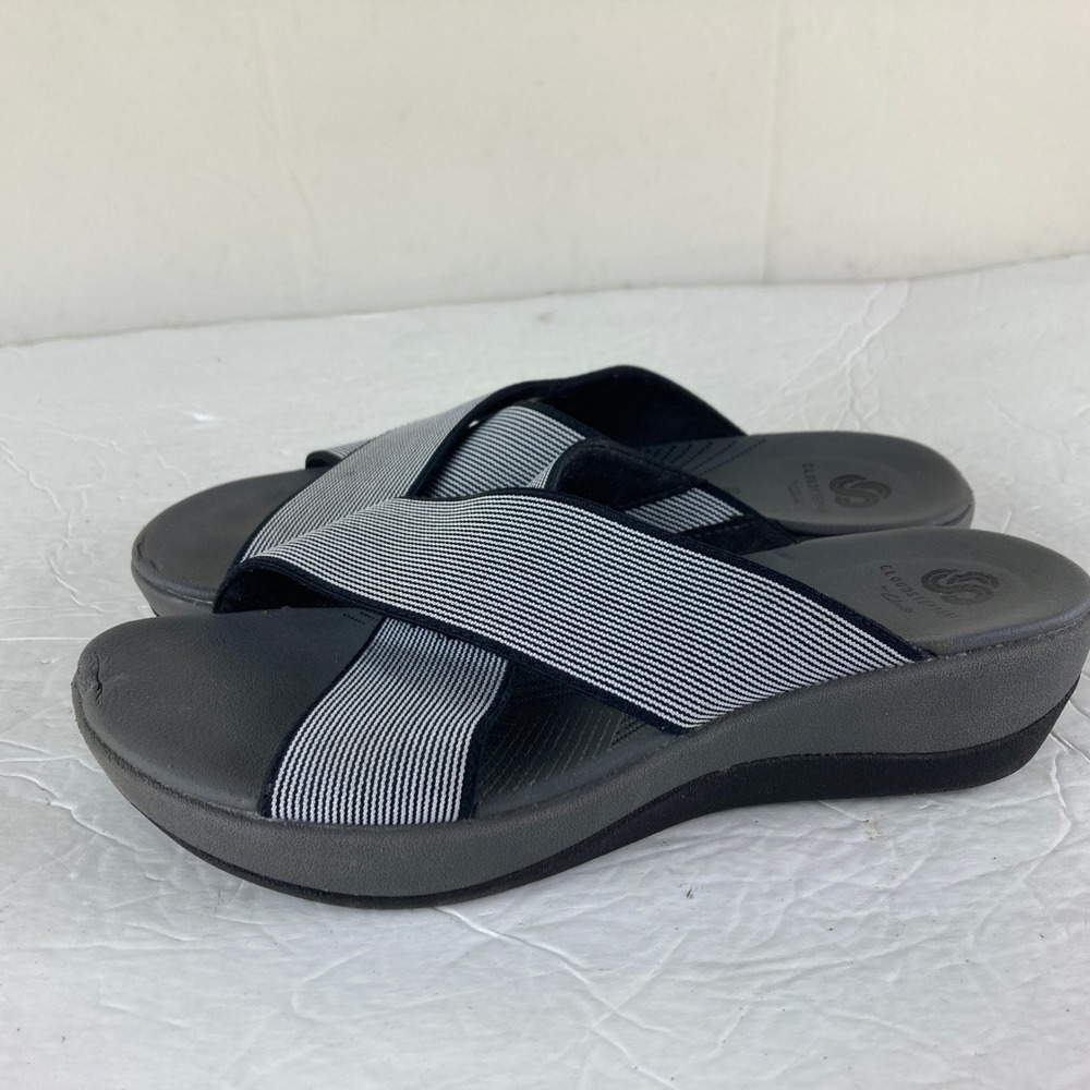 Clarks Cloudsteppers Arla Glison Womens 6 Black White Striped Slides - Picture 3 of 7